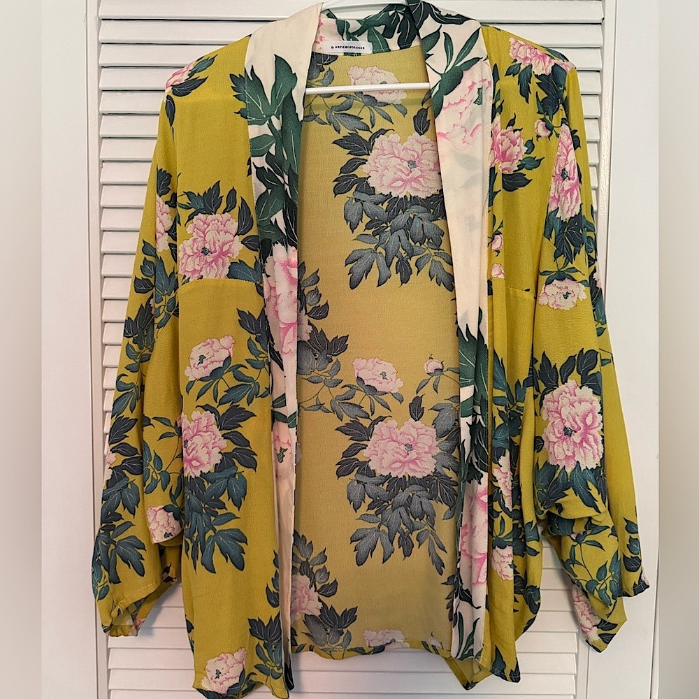 Anthropologie Yellow Floral kimono cardi